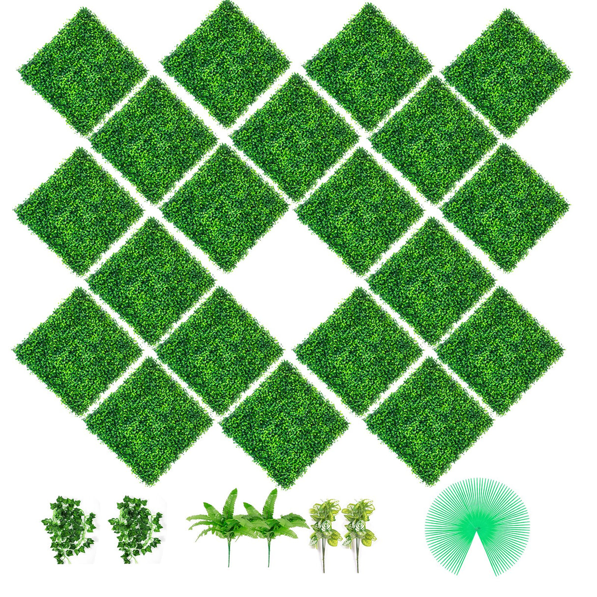 VEVOR Artificial Boxwood Panels, 20 PCS 20\"x20\" Boxwood Hedge Wall Panels, PE Artificial Grass Backdrop Wall 1.6\", Privacy Hedge Screen for Decoration of Outdoor, Indoor, Garden, Fence, and Backyar