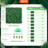 VEVOR Artificial Boxwood Panel UV 12pcs Boxwood Hedge Wall Panels Artificial Grass Backdrop Wall 20X20