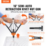 VEVOR Rivet Nut Tool, 16” Rivnut Tool Kit with 13PCS Metric and SAE Mandrels, 186PCS Rivet Nuts, M3, M4, 10-24, M5, M6, 1/4-20, 8-32, 5/16-18, M8, 3/8-16, M10, M12, 1/2-13, Semi-auto Retraction - Front View