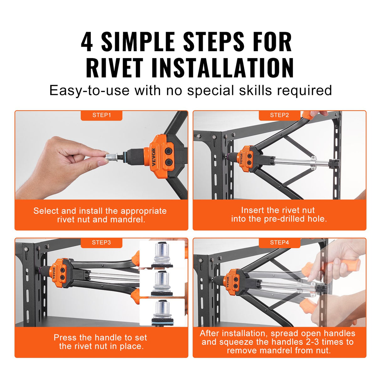 VEVOR Rivet Nut Tool, 16??Rivnut Tool Kit with 13PCS Metric and SAE Mandrels, 186PCS Rivet Nuts, M3, M4, 10-24, M5, M6, 1/4-20, 8-32, 5/16-18, M8, 3/8
