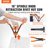 VEVOR Rivet Nut Tool, 16” Rivnut Tool Kit with 13PCS Metric and SAE Mandrels, 186PCS Rivet Nuts, M3, M4, 10-24, M5, M6, 1/4-20, 8-32, 5/16-18, M8, 3/8-16, M10, M12, 1/2-13, With Carrying Case - Front View
