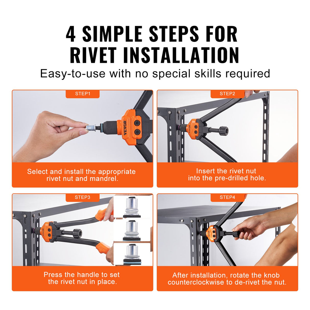 VEVOR Rivet Nut Tool, 16??Rivnut Tool Kit with 13PCS Metric and SAE Mandrels, 186PCS Rivet Nuts, M3, M4, 10-24, M5, M6, 1/4-20, 8-32, 5/16-18, M8, 3/8