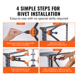 VEVOR Rivet Nut Tool, 16” Rivnut Tool Kit with 13PCS Metric and SAE Mandrels, 186PCS Rivet Nuts, M3, M4, 10-24, M5, M6, 1/4-20, 8-32, 5/16-18, M8, 3/8-16, M10, M12, 1/2-13, With Carrying Case - 45-Degree Angle