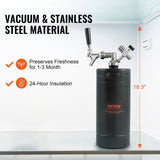 VEVOR Beer Growler Tap System, 4L Mini Keg, 304 Stainless Steel Pressurized Beer Growler, Keg Growler with Pressure Display, CO2 Regulator Faucet,