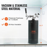 VEVOR Beer Growler Tap System, 4L Mini Keg, 304 Stainless Steel Pressurized Beer Growler, Keg Growler with Pressure Display, CO2 Regulator Faucet, Leak-Proof Ring For Draft, Homebrew, Craft Beer - Side View