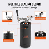 VEVOR Beer Growler Tap System, 4L Mini Keg, 304 Stainless Steel Pressurized Beer Growler, Keg Growler with Pressure Display, CO2 Regulator Faucet,