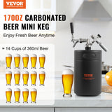 VEVOR Beer Growler Tap System, 5L Mini Keg, 304 Stainless Steel Pressurized Beer Growler, Keg Growler with Pressure Display, CO2 Regulator Faucet,