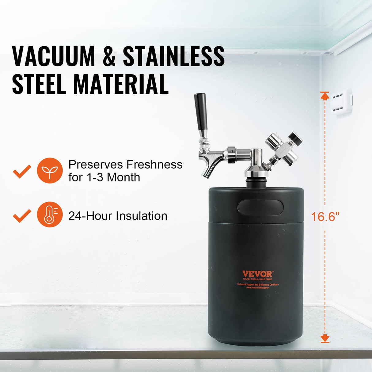 VEVOR Beer Growler Tap System, 5L Mini Keg, 304 Stainless Steel Pressurized Beer Growler, Keg Growler with Pressure Display, CO2 Regulator Faucet,