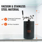 VEVOR Beer Growler Tap System, 5L Mini Keg, 304 Stainless Steel Pressurized Beer Growler, Keg Growler with Pressure Display, CO2 Regulator Faucet,