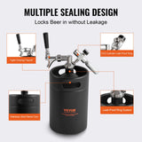 VEVOR Beer Growler Tap System, 5L Mini Keg, 304 Stainless Steel Pressurized Beer Growler, Keg Growler with Pressure Display, CO2 Regulator Faucet,