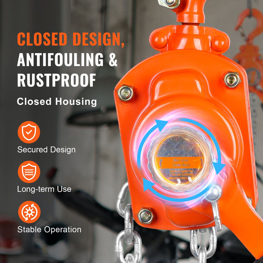 Manual Lever Chain Hoist, 1/2 Ton 1100 lbs Capacity 10 FT Come Along, G80 Galvanized Carbon Steel with Weston Double-Pawl Brake, Auto Chain Leading & 360° Rotation Hook, for Garage Factory Dock