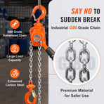 Manual Lever Chain Hoist, 1/2 Ton 1100 lbs Capacity 10 FT Come Along, G80 Galvanized Carbon Steel with Weston Double-Pawl Brake, Auto Chain Leading & 360° Rotation Hook, for Garage Factory Dock