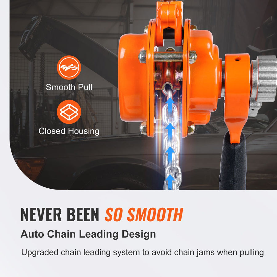 Manual Lever Chain Hoist, 1/2 Ton 1100 lbs Capacity 10 FT Come Along, G80 Galvanized Carbon Steel with Weston Double-Pawl Brake, Auto Chain Leading & 360° Rotation Hook, for Garage Factory Dock