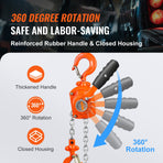 Manual Lever Chain Hoist, 1/2 Ton 1100 lbs Capacity 10 FT Come Along, G80 Galvanized Carbon Steel with Weston Double-Pawl Brake, Auto Chain Leading & 360° Rotation Hook, for Garage Factory Dock