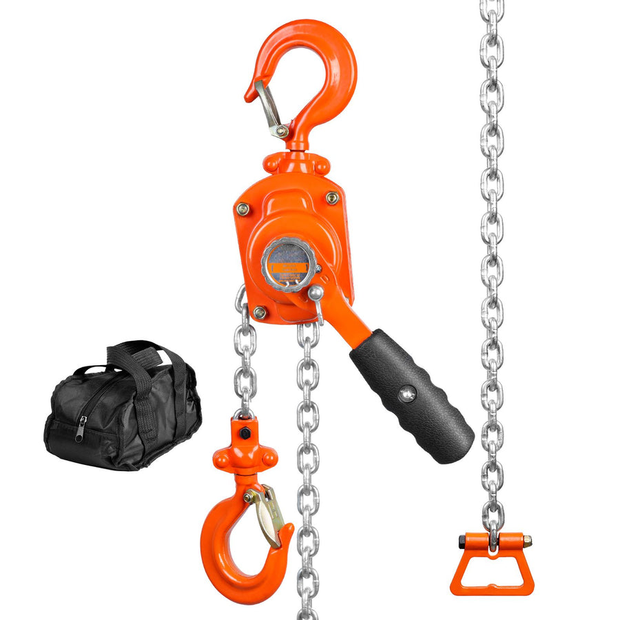 Manual Lever Chain Hoist, 1/2 Ton 1100 lbs Capacity 10 FT Come Along, G80 Galvanized Carbon Steel with Weston Double-Pawl Brake, Auto Chain Leading & 360° Rotation Hook, for Garage Factory Dock