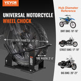 VEVOR Motorcycle Wheel Chock, 816.5 kg Capacity Wheel Cradle Holder, Heavy-duty Steel Motorcycle Front Wheel Stand with 3 Adjustable Holes, For 381-533.4 mm Off-Road Motorcycles, Standard Motorcycles - Front View
