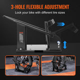 VEVOR Motorcycle Wheel Chock, 816.5 kg Capacity Wheel Cradle Holder, Heavy-duty Steel Motorcycle Front Wheel Stand with 3 Adjustable Holes, For 381-533.4 mm Off-Road Motorcycles, Standard Motorcycles - Side View