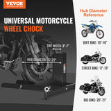 VEVOR Motorcycle Wheel Chock Upright, 816.5 kg Capacity, Heavy-duty Steel Motorcycle Front Wheel Stand with 6 Adjustable Holes, For 381-558.8 mm Off-Road Motorcycles, Standard Motorcycles - Front View