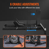 VEVOR Motorcycle Wheel Chock Upright, 816.5 kg Capacity, Heavy-duty Steel Motorcycle Front Wheel Stand with 6 Adjustable Holes, For 381-558.8 mm Off-Road Motorcycles, Standard Motorcycles - Side View