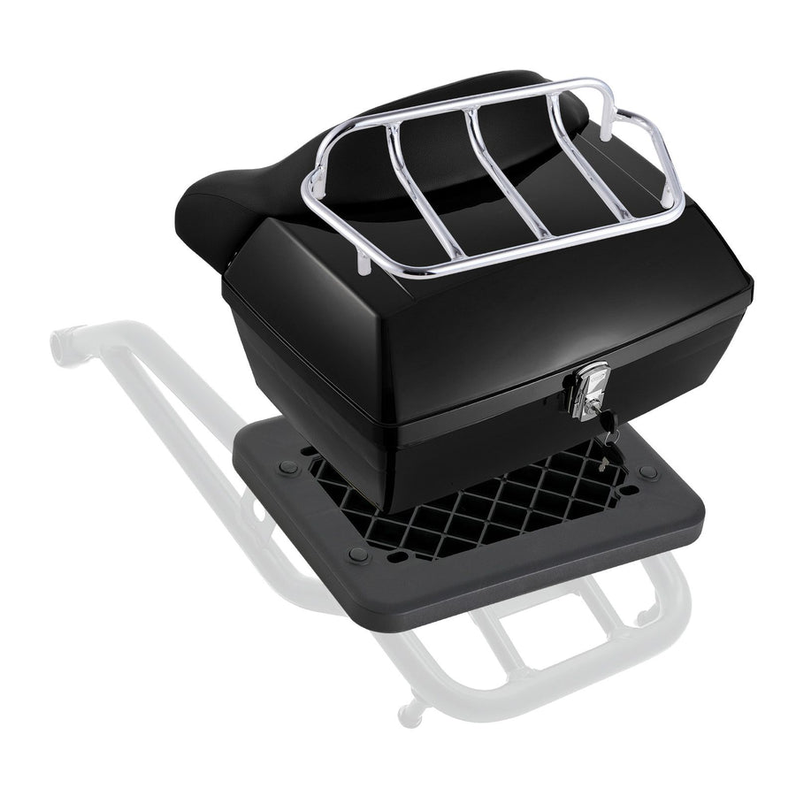 Motorcycle Top Case, Universal Durable PP Material Motorbike Tail Box with Reflective Panel, 48L Waterproof Detachable Motorcycle Top Box with Multi-Hole Base, Fit for 99% of Motorcycle Frames