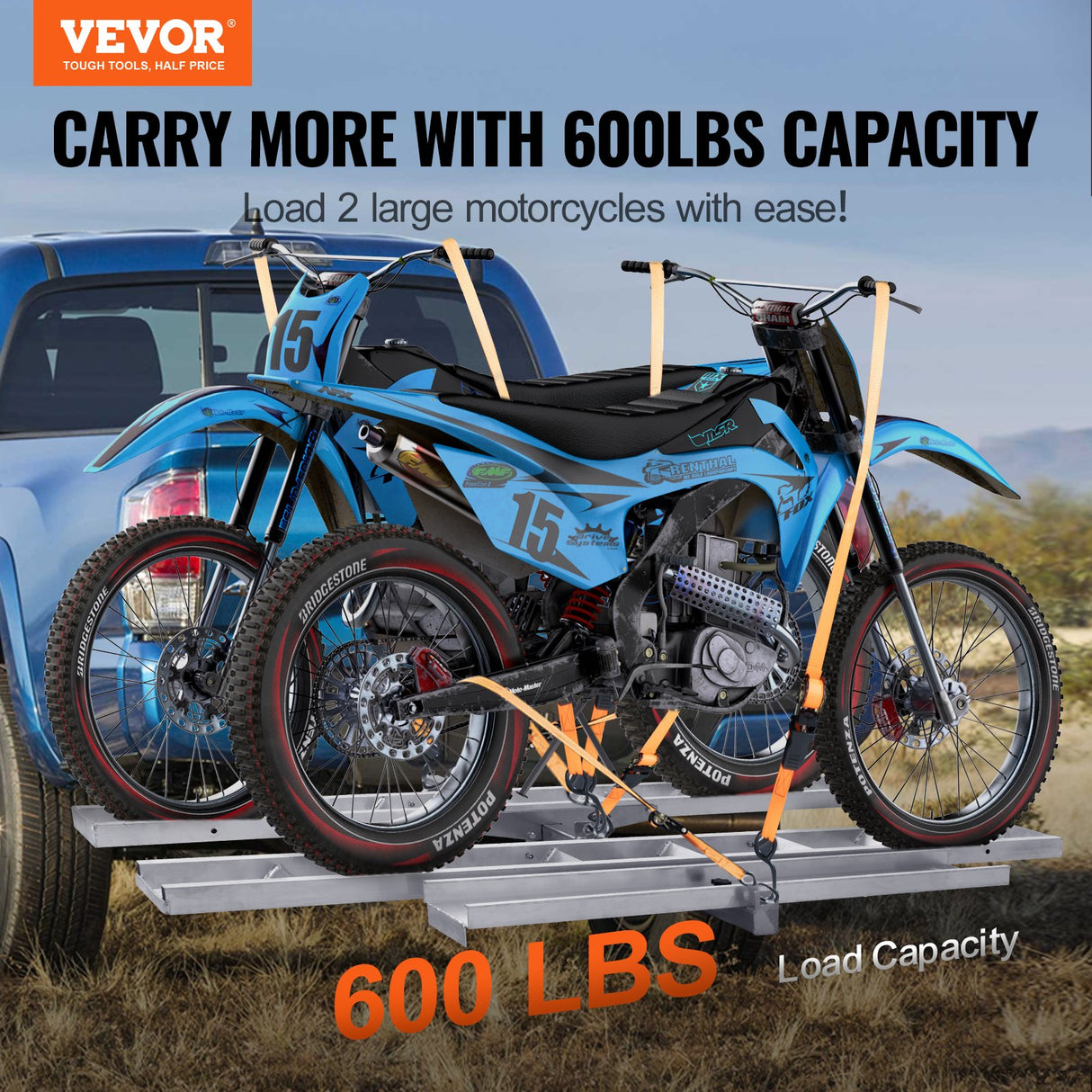 VEVOR Motorcycle Carrier, 2-Bike 272.15KGS Aluminum Motorcycle Carrier Hitch Mount, Loading Ramp, Sc
