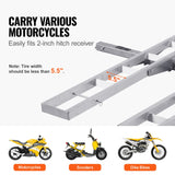 VEVOR Motorcycle Carrier, 2-Bike 272.15KGS Aluminum Motorcycle Carrier Hitch Mount, Loading Ramp, Sc - Rear View