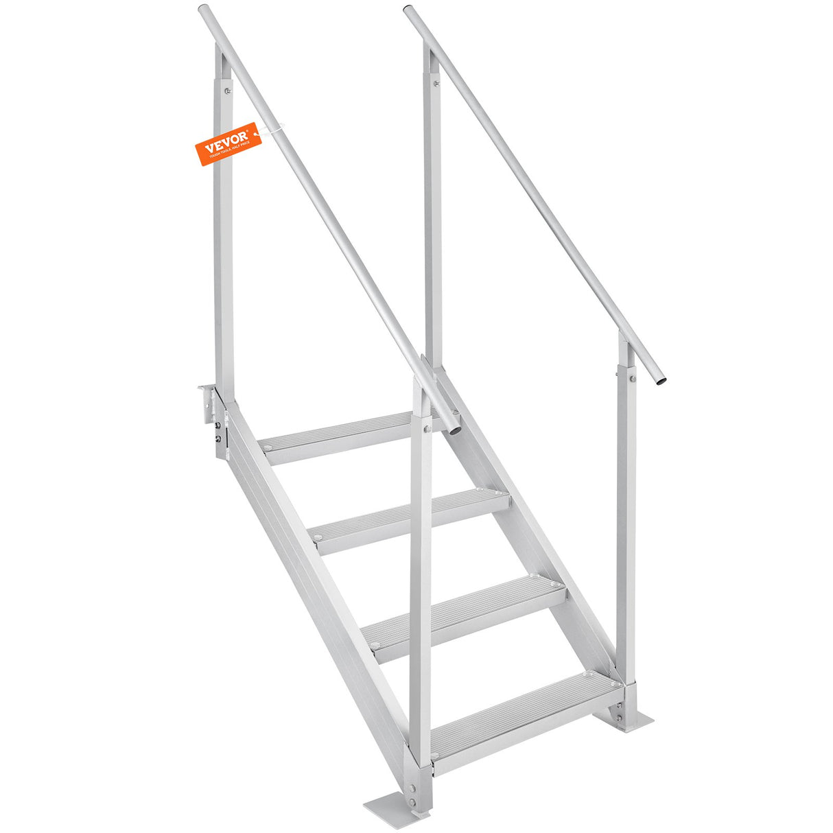 Dock Ladder 4 Step, Dock Stairs 30''-38'' Adjustable Height, 227 kgs Load Capacity, Aluminum Pontoon Boat Ladder with Dual Handrails & Nonslip Mat for Ship/Lake/Pool/Marine Boarding