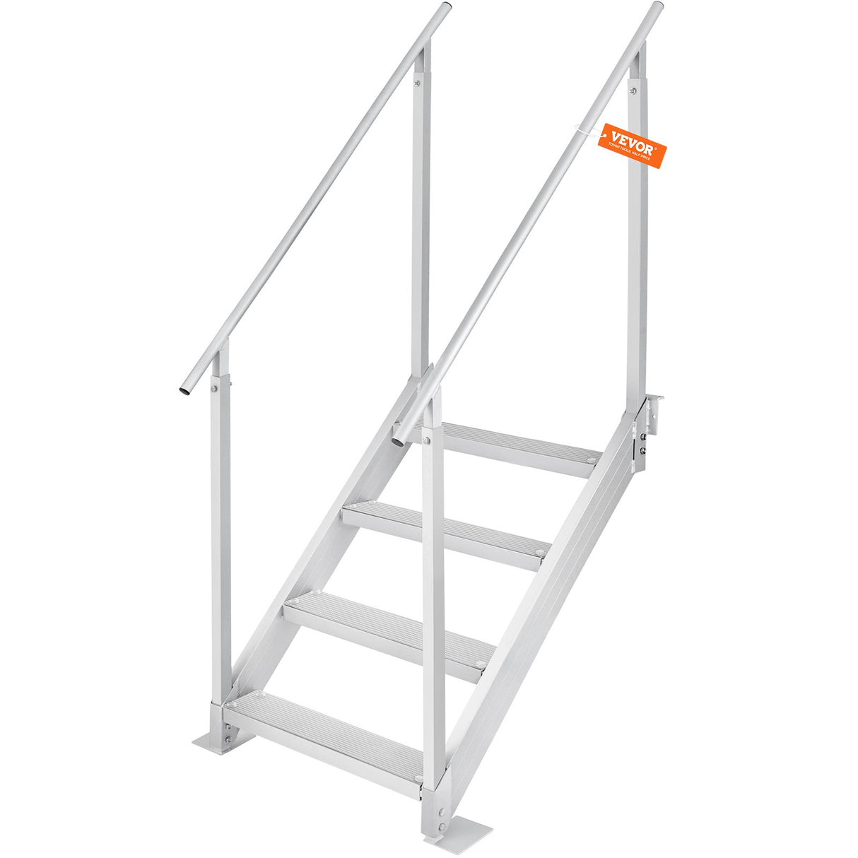 Dock Ladder 4 Step, Dock Stairs 30''-38'' Adjustable Height, 227 kgs Load Capacity, Aluminum Pontoon Boat Ladder with Dual Handrails & Nonslip Mat for Ship/Lake/Pool/Marine Boarding