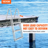 VEVOR Dock Ladder, Removable 3 Steps, 159 kg Load Capacity, Aluminum Alloy Pontoon Boat Ladder with 101.6 mm Wide Step & Nonslip Rubber Mat, Easy to Install for Ship/Lake/Pool/Marine Boarding - Front View
