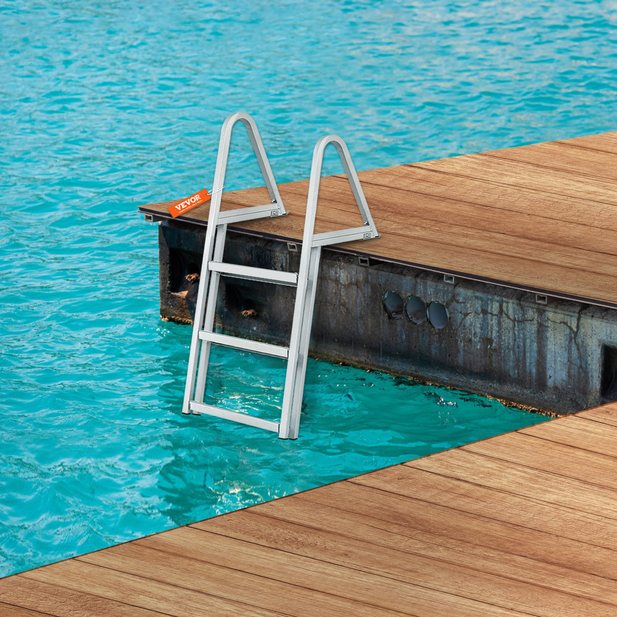 VEVOR Dock Ladder, Removable 3 Steps, 159 kg Load Capacity, Aluminum Alloy Pontoon Boat Ladder with 101.6 mm Wide Step & Nonslip Rubber Mat, Easy to