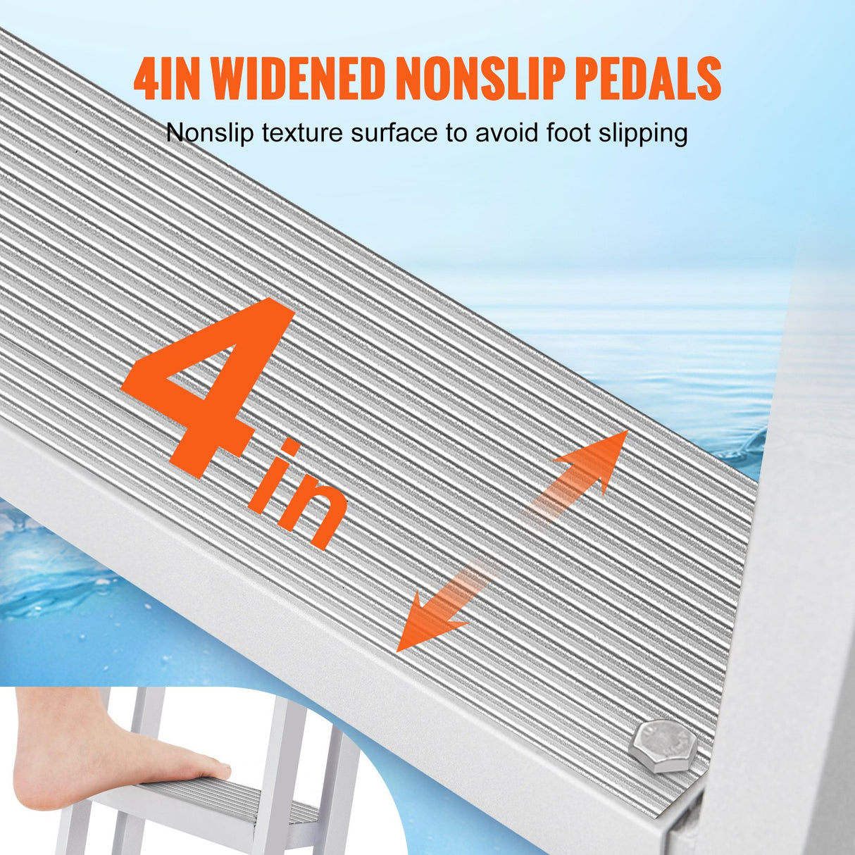 VEVOR Dock Ladder, Removable 4 Steps, 350 lbs Load Capacity, Aluminum Alloy Pontoon Boat Ladder with 4'' Wide Step & Nonslip Mat, Easy to Install for