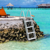 VEVOR Dock Ladder, Removable 4 Steps, 350 lbs Load Capacity, Aluminum Alloy Pontoon Boat Ladder with 4'' Wide Step & Nonslip Mat, Easy to Install for Ship/Lake/Pool/Marine Boarding - Low Angle