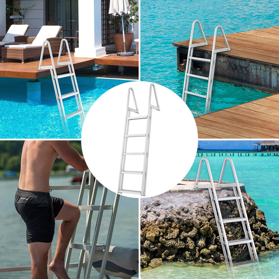 Removable Dock Ladder 5 Steps, 159 kg Load Capacity, Pontoon Boat Ladder with 4'' Wide Step & Nonslip Design for Ship/Lake/Pool/Marine Boarding