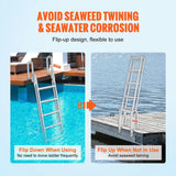 VEVOR Dock Ladder Flip Up 5 Steps, 350lbs Load Capacity, Aluminum Pontoon Boat Ladder with 4" Wide Step & Nonslip Rubber Mat,Swimm Step Ladder for
