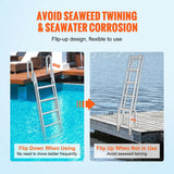 VEVOR Dock Ladder Flip Up 5 Steps, 350lbs Load Capacity, Aluminum Pontoon Boat Ladder with 4