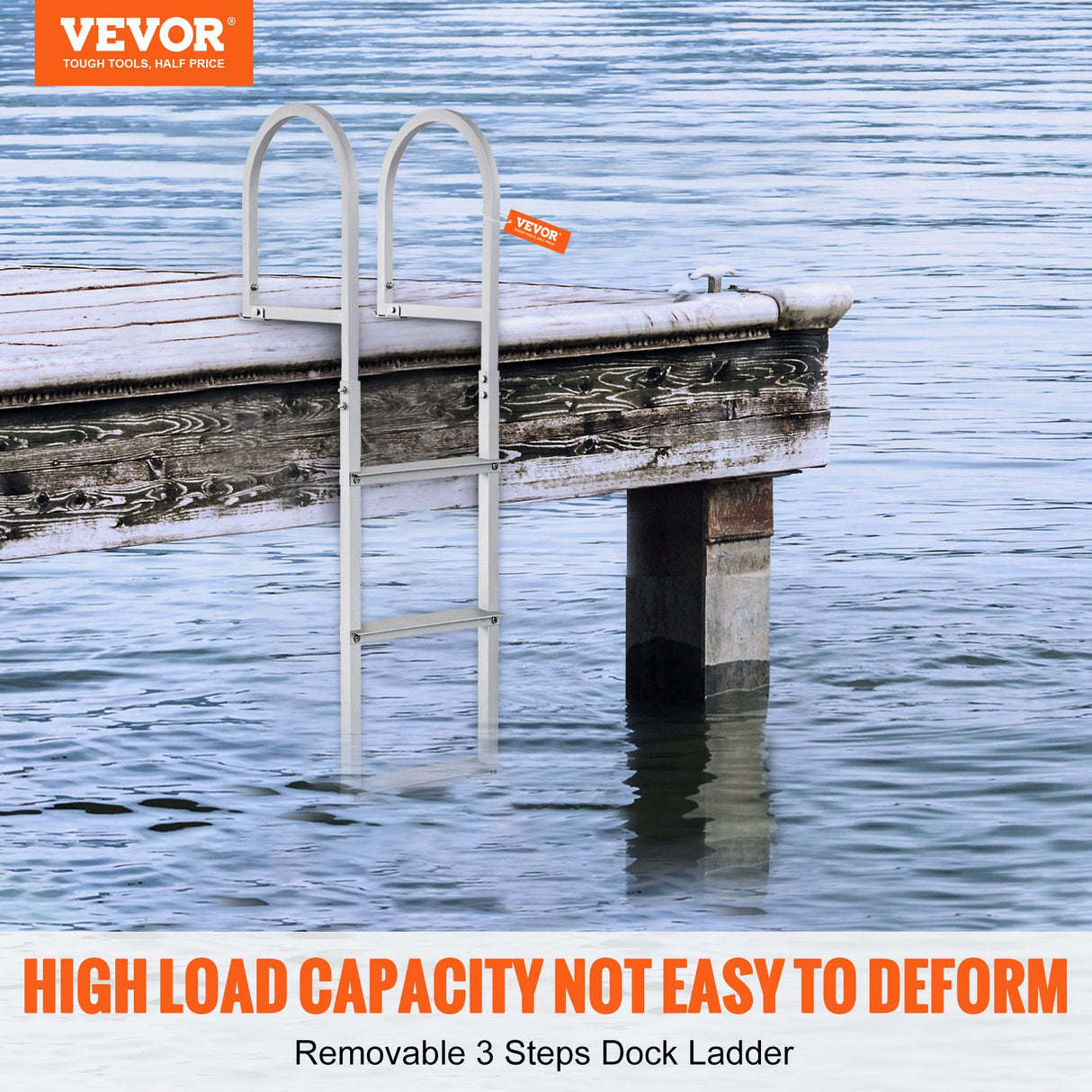 VEVOR Dock Ladder, Removable 3 Steps, 227 kg Load Capacity, Aluminum Alloy Pontoon Boat Ladder with 7.9 cm Wide Step & Nonslip Rubber Mat, Easy to