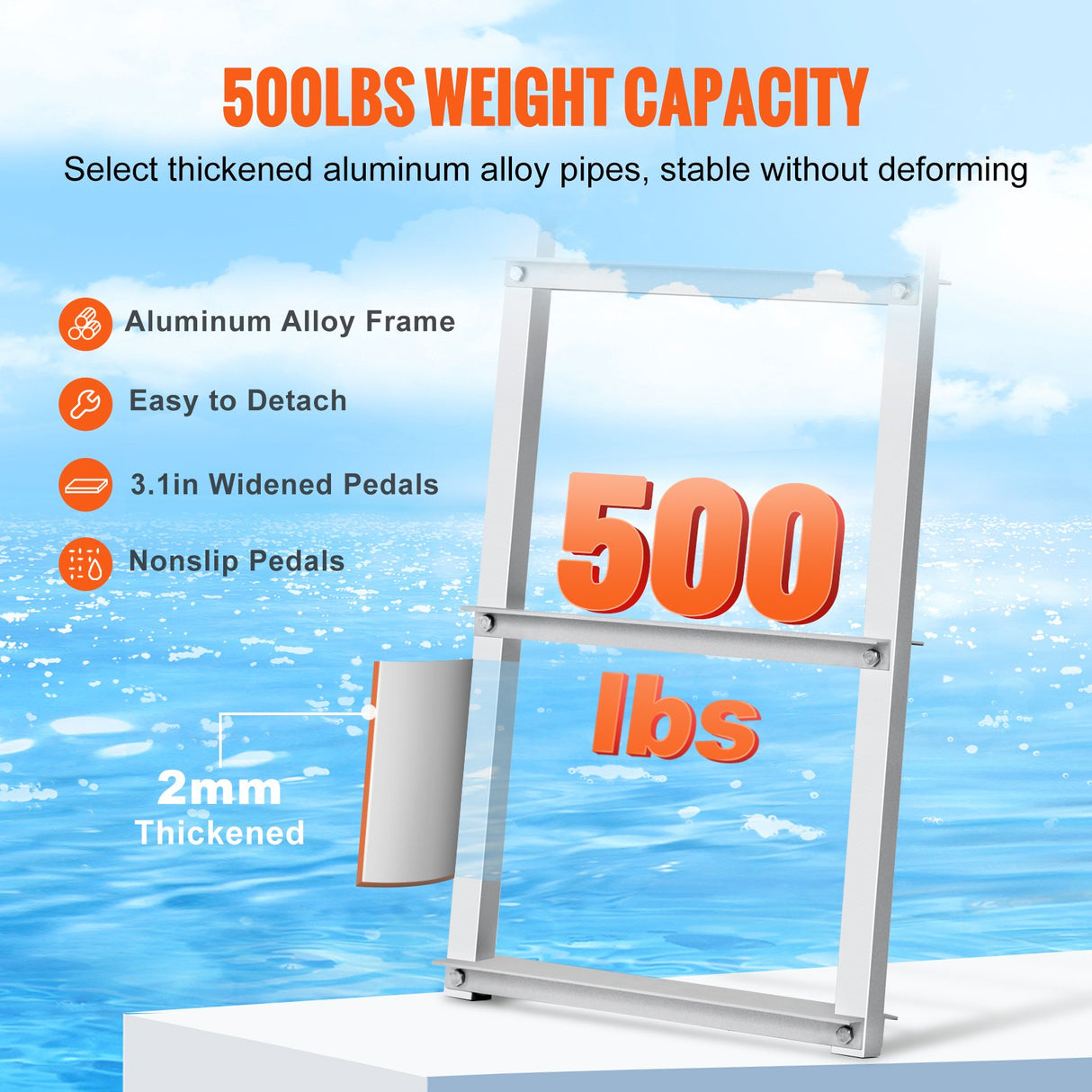 VEVOR Dock Ladder, Removable 3 Steps, 227 kg Load Capacity, Aluminum Alloy Pontoon Boat Ladder with 7.9 cm Wide Step & Nonslip Rubber Mat, Easy to