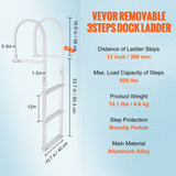 VEVOR Dock Ladder, Removable 3 Steps, 227 kg Load Capacity, Aluminum Alloy Pontoon Boat Ladder with 7.9 cm Wide Step & Nonslip Rubber Mat, Easy to Install for Ship/Lake/Pool/Marine Boarding - Close-Up Angle