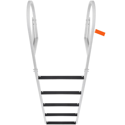 Dock Ladder, Flip-Up 5 Steps, 350 lbs Load Capacity, Aluminum Alloy Pontoon Boat Ladder with 2'' Wide Step & Nonslip Rubber Mat, Easy to Install for Ship/Lake/Pool/Marine Boarding