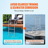 VEVOR Dock Ladder, Flip-Up 3 Steps, 159 kg Load Capacity, Aluminum Alloy Pontoon Boat Ladder with 50.8 mm Wide Step & Nonslip Rubber Mat, Easy to Install for Ship/Lake/Pool/Marine Boarding - Side View