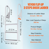 VEVOR Dock Ladder, Flip-Up 3 Steps, 159 kg Load Capacity, Aluminum Alloy Pontoon Boat Ladder with 50.8 mm Wide Step & Nonslip Rubber Mat, Easy to Install for Ship/Lake/Pool/Marine Boarding - Close-Up Angle