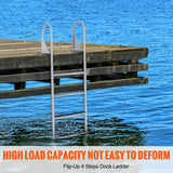 VEVOR Dock Ladder, Flip-Up 4 Steps, 159 kg Load Capacity, Aluminum Alloy Pontoon Boat Ladder with 50.8 mm Wide Step & Nonslip Rubber Mat, Easy to Install for Ship/Lake/Pool/Marine Boarding - Front View