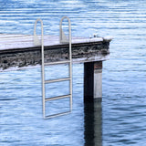 VEVOR Dock Ladder, Flip-Up 4 Steps, 159 kg Load Capacity, Aluminum Alloy Pontoon Boat Ladder with 50.8 mm Wide Step & Nonslip Rubber Mat, Easy to Install for Ship/Lake/Pool/Marine Boarding - Low Angle
