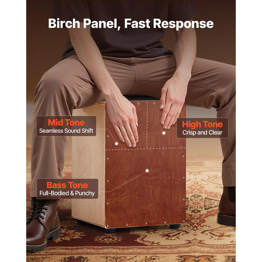 Cajon Box Drum, with Internal Snare Wires, Lightweight Wooden Percussion Box, Portable Birch Wood Drum Musical Instrument with Silicone Feet, for Beginners and Professionals, 305 x 305 x 430 mm