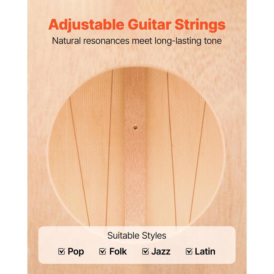 Cajon Box Drum, with Internal Guitar Strings, Lightweight Wooden Percussion Box, Portable Birch Wood Drum Musical Instrument with Silicone Feet, for Beginner & Professional, 305 x 305 x 430 mm