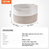 VEVOR Cotton Rope Storage Basket 87L Woven Blanket Basket 20 x 20 x 14 in - Close-Up Angle