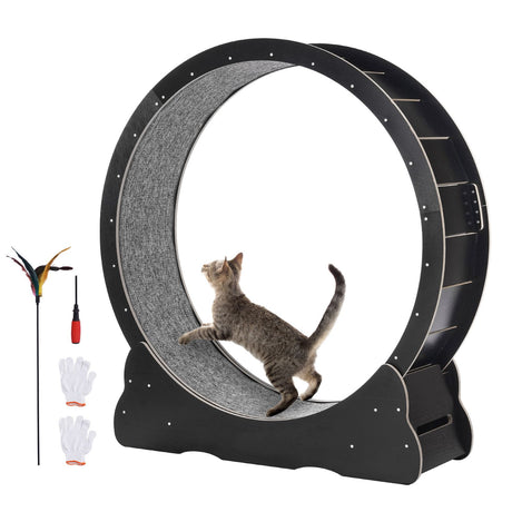 Wooden Cat Exercise Wheel, 43.3" Large Cat Treadmill Wheel for Indoor Cats, Cat Running Wheel with Detachable