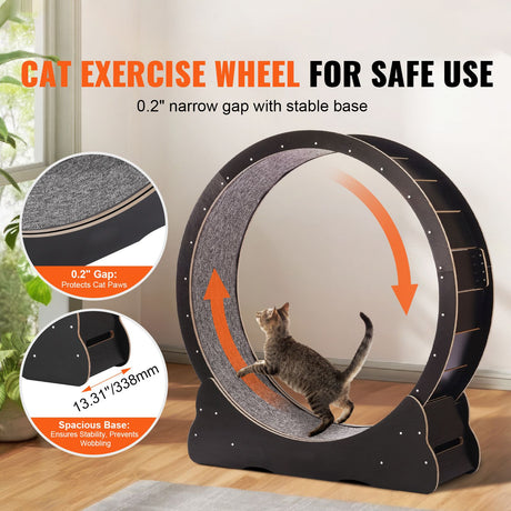 Wooden Cat Exercise Wheel, 43.3" Large Cat Treadmill Wheel for Indoor Cats, Cat Running Wheel with Detachable, image 2