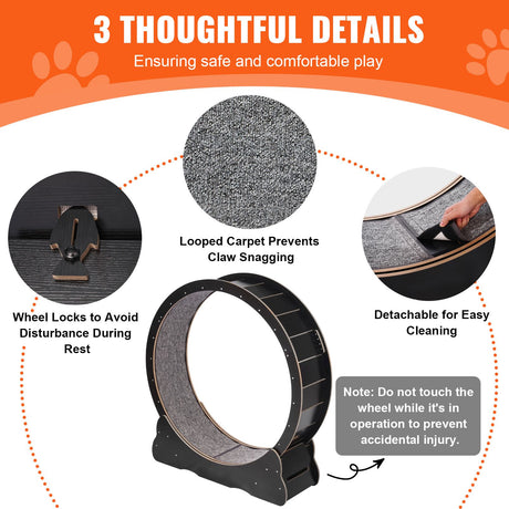 Wooden Cat Exercise Wheel, 43.3" Large Cat Treadmill Wheel for Indoor Cats, Cat Running Wheel with Detachable, image 6