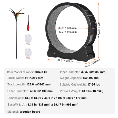 Wooden Cat Exercise Wheel, 43.3" Large Cat Treadmill Wheel for Indoor Cats, Cat Running Wheel with Detachable, image 7